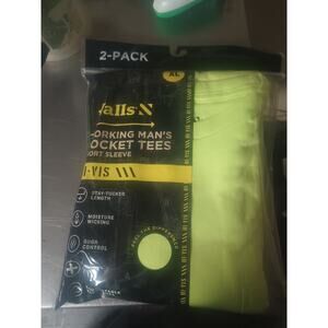 Walls Short Sleeve Working Man's Pocket Tees X-LARGE Hi Visible Yellow 2 Pack